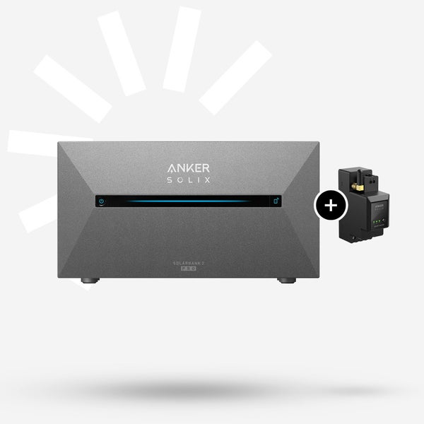 Anker SOLIX Solarbank 2 Pro Solarspeicher mit Smart Meter zur Steuerung der Energieeinspeisung.