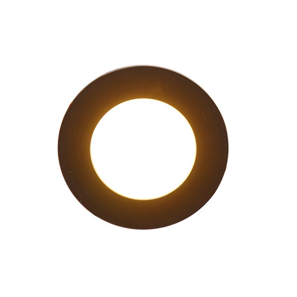 Runde LED-Einbauleuchte mit warmweißem Lichtschein und dunklem Gehäuse.