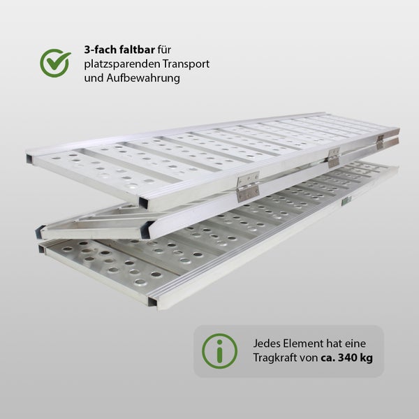 DREIBREIT by TRUTZHOLM 3-fach Auffahrrampe klappbar 175cm Tragkraft 1020kg Alu grau gelocht gerillt Verladerampe Rampe