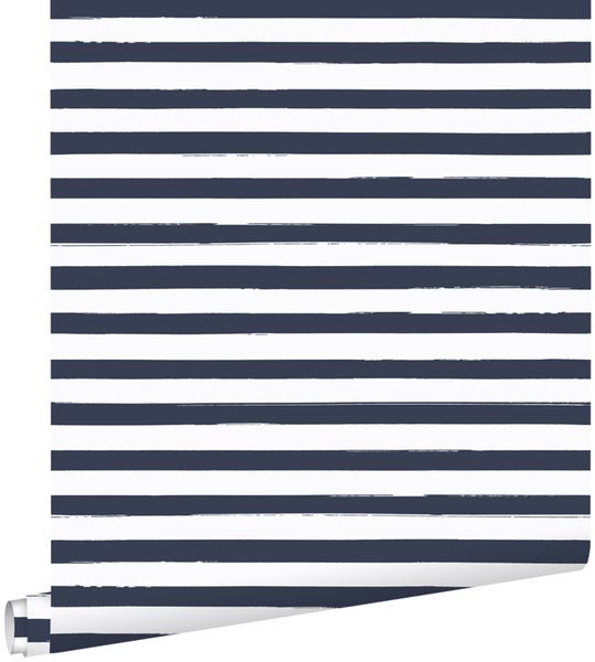 ESTAhome Tapete gemalte Streifen Dunkelblau und Weiß - 53 cm x 10.05 m - 138970