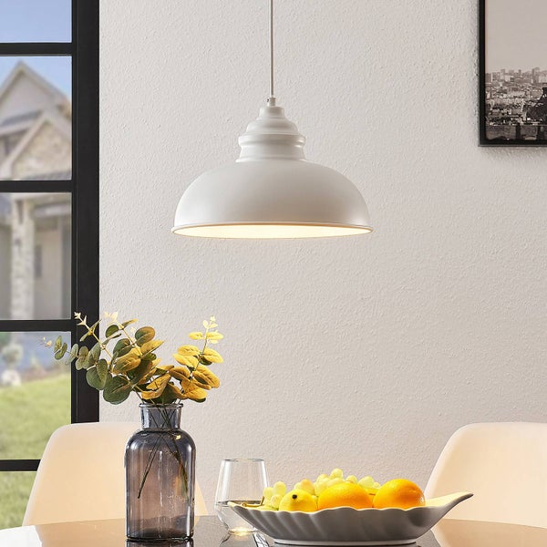 Lindby Pendelleuchte Cliona (Retro, Vintage Antik) in Weiß aus Metall (1 flammig E27) - Deckenlampe Esstischlampe Hängelampe Hängeleuchte Wohnzimmerleuchte