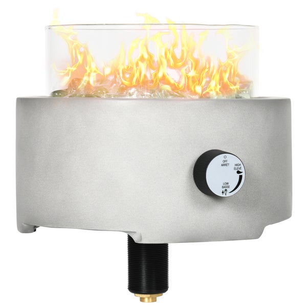 Outsunny Gas-Feuerschale10.000BTU, Tischfeuerschale im Betonoptik mit Glasperlen, Passend zum Regenschirmloch, für Outdoor, Ø 25,4 x 18,5 cm, Stein, Hellgrau