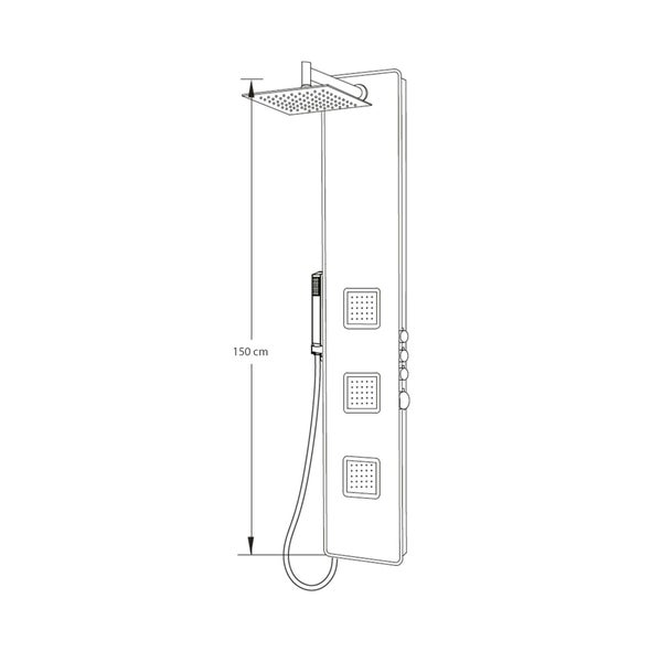Duschpaneel aus Glas mit Thermostat in Weiss mit XXL Regendusche