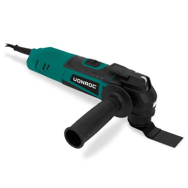 VONROC Oszillierendes Multitool 350W – Variable Geschwindigkeit 12.000 – 22.000 U/min. – Inkl. Schleifteller, Klinge für Eintauchschnitte, Schaberklinge und Adapter für Staubabsaugvorrichtung