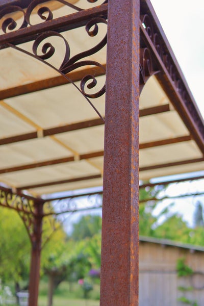Pergola ELEO Elba 2 x 3 m unbeschichtet - Edelrost | und Sonnensegel ecru