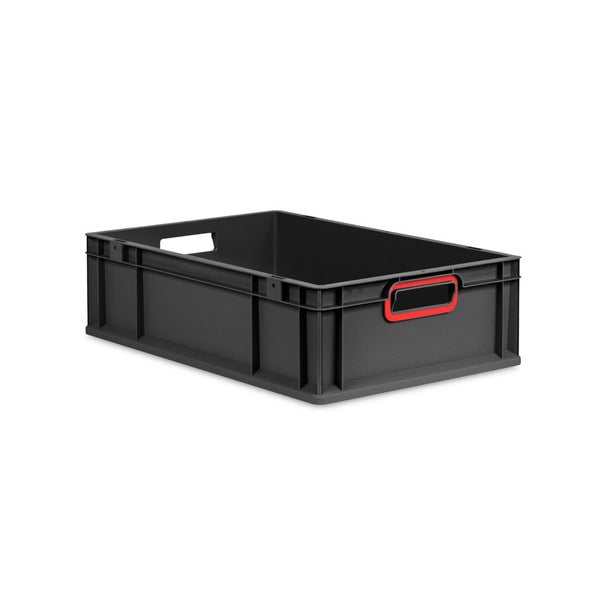 Eurobox NextGen Color, HxBxT 17x40x60cm, 34 Liter, Griffe rot offen, Schwarz, Eurobehälter, Transportbox, Transportbehälter, Stapelbehälter