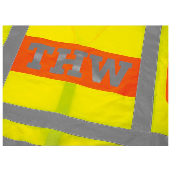 Warnweste mit reflektierenden Streifen und dem Schriftzug Technisches Hilfswerk.