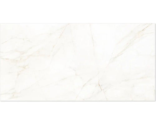 Fliese mit Marmor-Optik, rechteckig mit feiner Maserung.