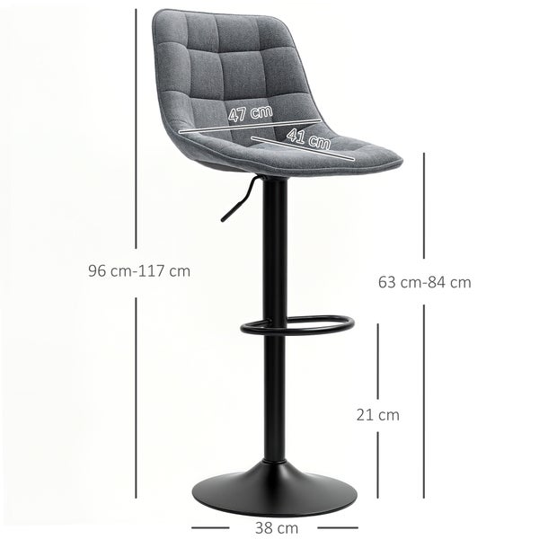 HOMCOM Barhocker 2er-Set, Gepolstert Barstuhl mit Lehne, Stahlgestell, Chenille-Optik, Höhenverstellbare Küchenstühle mit Fußstütze 360° Drehbar Tresenhocker für Küche, Wohnzimmer Dunkelgrau