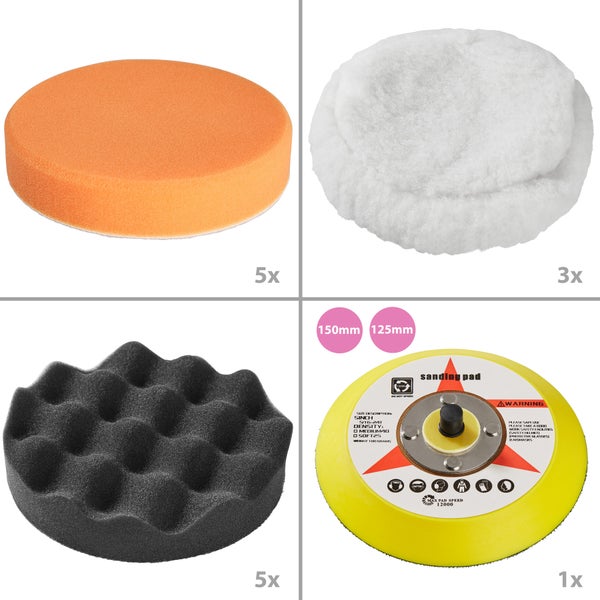 Schleifscheiben-Set bestehend aus Schaumstoff, Wolle und Schleifteller