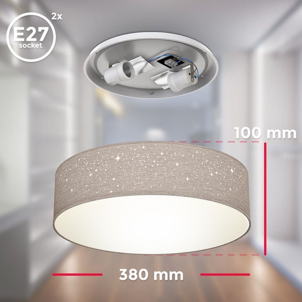 Deckenleuchte Sterndekor Stoff-Lampe Textil Kinderzimmer Schlafzimmer taupe E27