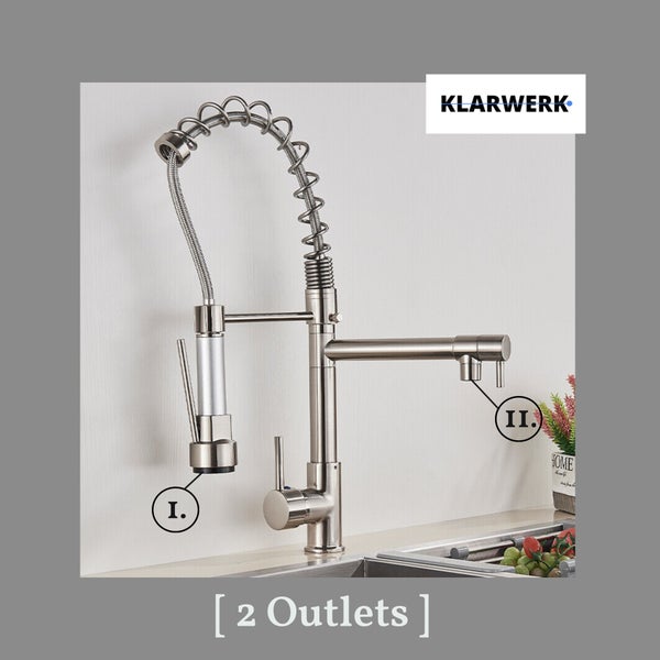 Björn | Gastronomie Chrom Silber Küchenarmatur| Zwei Brausen | Edelstahl Professional Wasserhahn Küche| Doppelspülbecken Restaurant