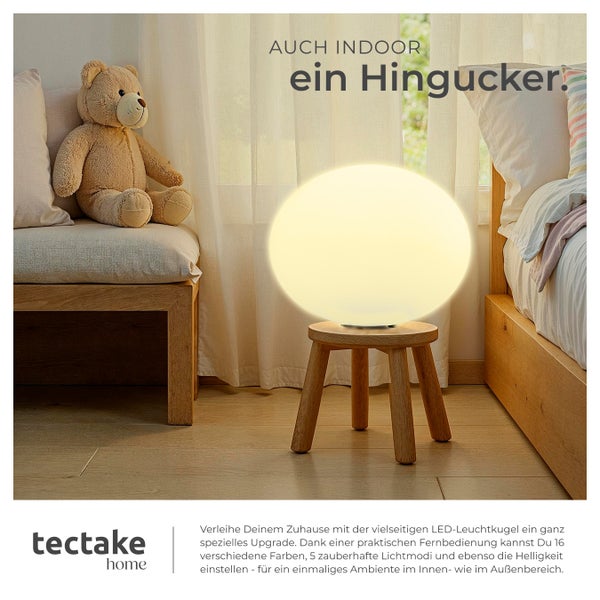 tectake Luminous Eye Kugelleuchte Luminous Eye, LED, mit Fernbedienung inklusive Erdspieß weiß