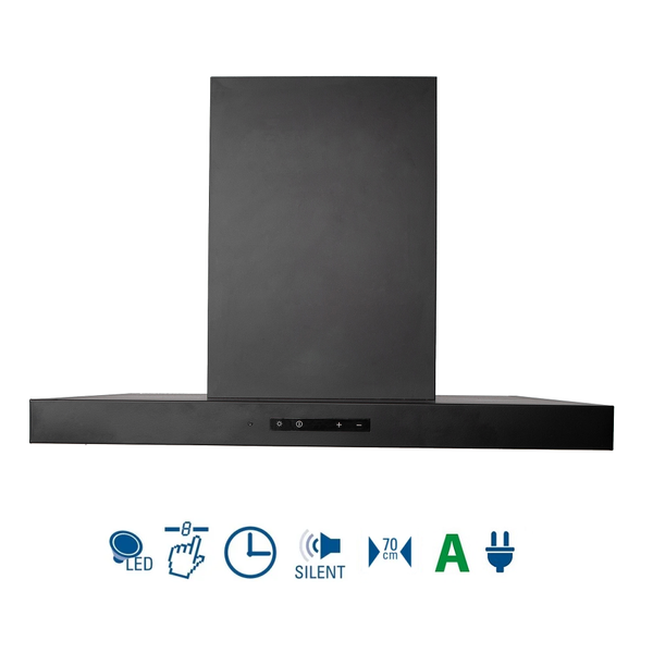 Dunstabzugshaube mit LED-Beleuchtung, Touch-Bedienung, Timer, Silent-Funktion, 70 cm Breite, Energieeffizienzklasse A und Stecker