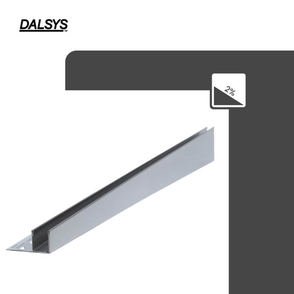 Dalsys Logo, Gefälleprofil aus Metall für bodengleiche Duschen mit 2 Prozent Gefälle.