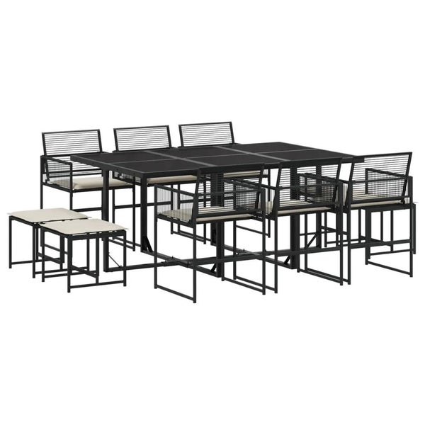 11-tlg. Garten-Essgruppe mit Kissen Schwarz Poly Rattan