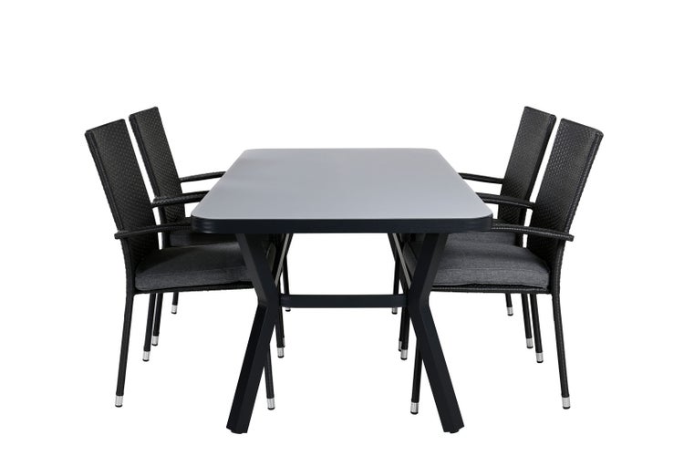 Virya Gartenset Tisch 90x160cm und 4 Stühle Anna schwarz, grau. 90 X 160 X 74 cm