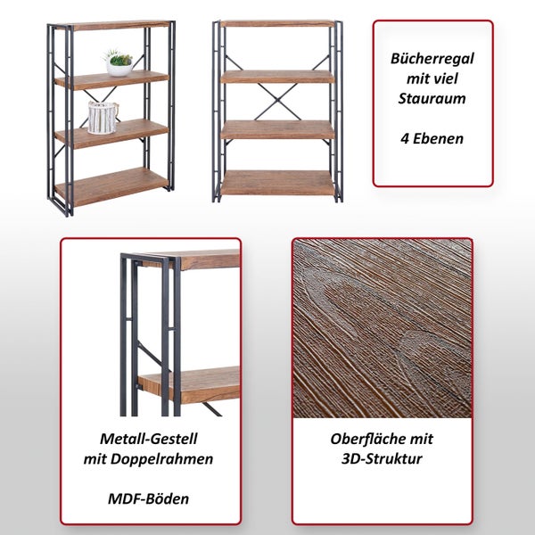 Bücherregal mit vier Ebenen und Metallgestell