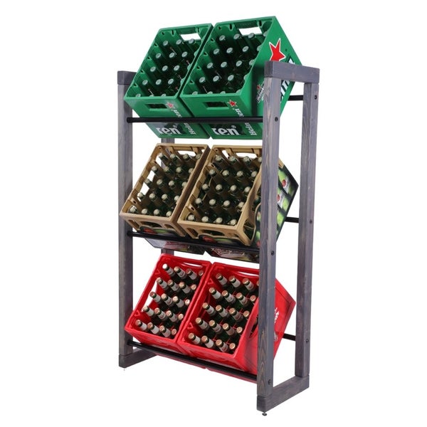 PROREGAL Getränkekistenregal HARZ HxBxT 137x82x35cm 6 Kisten auf 3 Ebenen Massives Kiefernholz Grau geölt