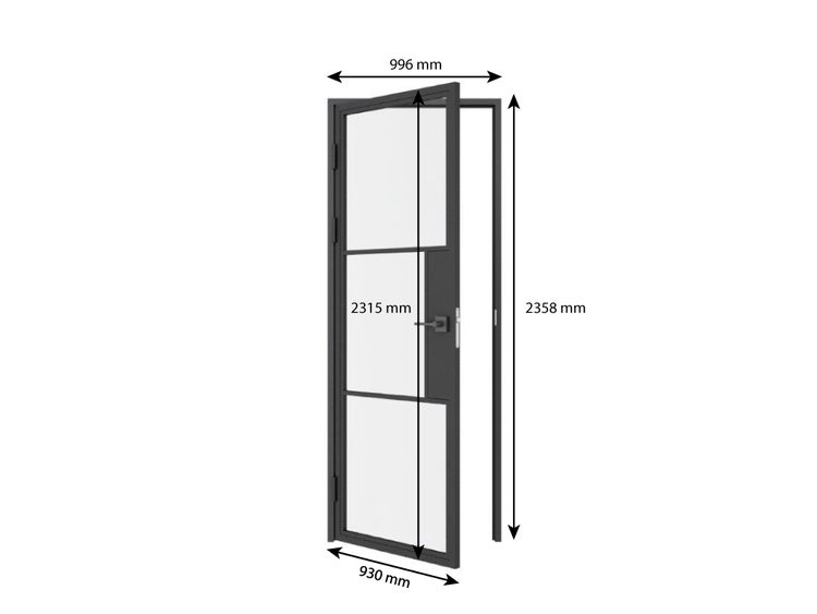Glastür Komplettset mit Beschlag Loftstil 930x2315mm DIN Links  - Türklinke Drehtür