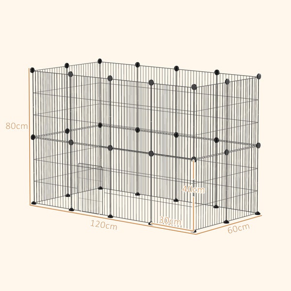PawHut Freigehege für Kaninchen, Kleintiergehege Freilaufgehege, Meerschweinchen Gehege, Kleintiergehege aus Stahl, Gittergehege inkl. Tür, Indoor, 120 x 60 x 80 cm, Schwarz