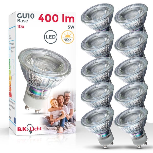 LED Leuchtmittel GU10 10er Set - 5W, 400lm, 3000K, klar