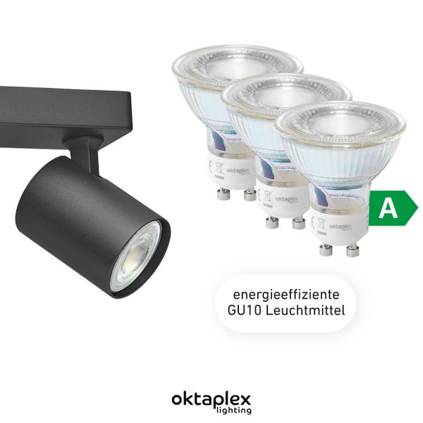 Bora LED Deckenstrahler GU10 2700K 450lm 2,5W schwenkbar 3-flammig schwarz perfekt für Wohnräume und modernes Ambiente