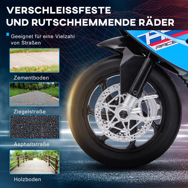 HOMCOM Kinder Elektro-Motorrad, 6V, mit 3 Musikmodi, 2,5km/h, für Kinder ab 18 Monaten, 82,5 x 42 x 54 cm, PP, Metall, Blau
