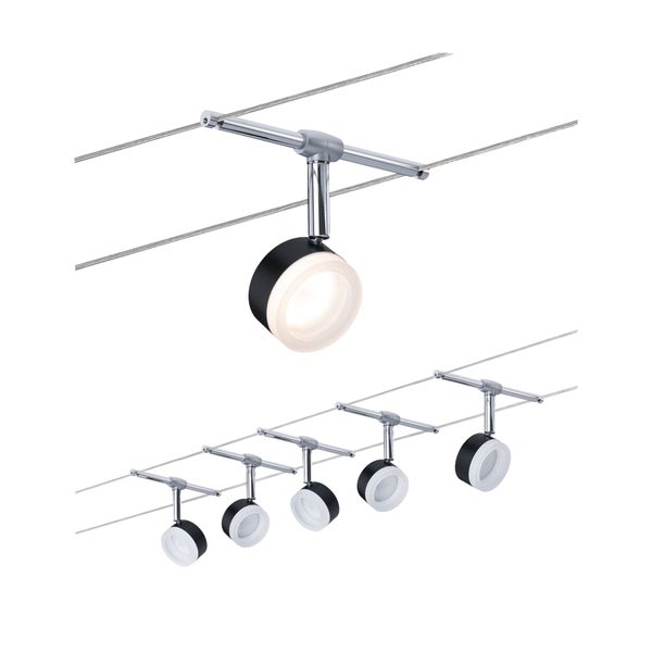 CorDuo LED Seilsystem ClearLED Basisset 5x150lm 5x4W 2700K 230/12V Schwarz, Chrom