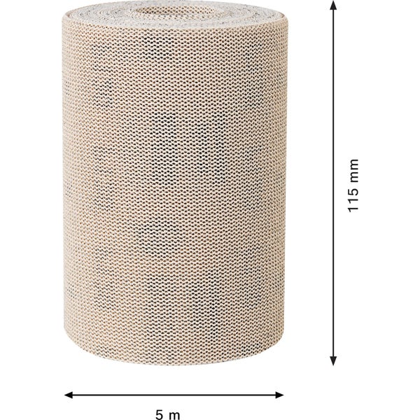 Eine Person schleift mit einem Dreieckschleifer Holz.