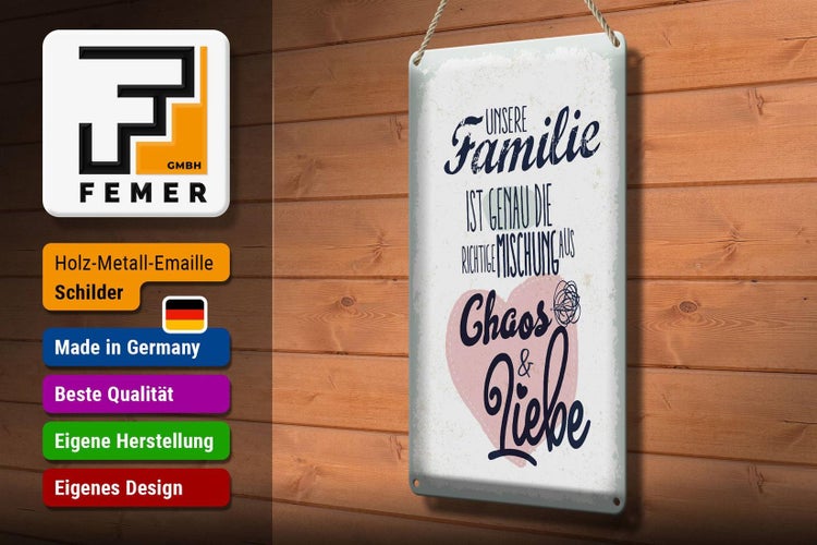 Blechschild Spruch Unsere Familie Chaos Liebe Herz 20x30cm