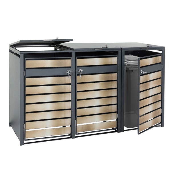 Mülltonnenbox für drei Mülltonnen mit abschließbaren Türen und Deckel