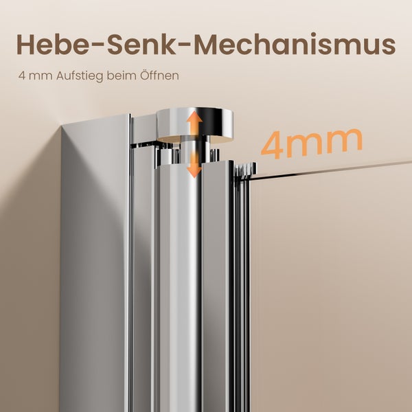 Hebemechanismus einer Duschkabine mit einem Hub von 4 mm beim Öffnen