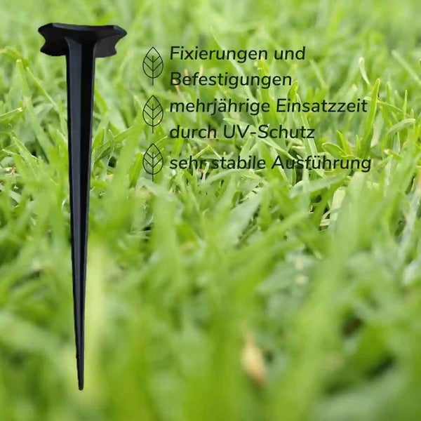 Robuster Erdanker aus Kunststoff zur Befestigung von Unkrautvlies und Bodengewebe mit UV Schutz für eine lange Lebensdauer.