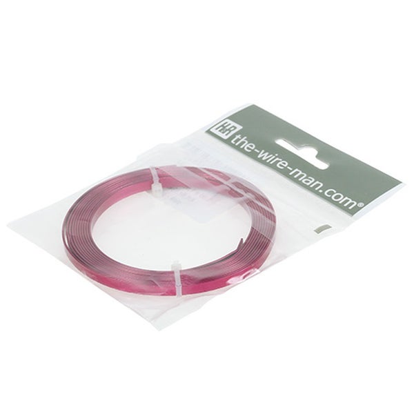 Aluminium-Flachdraht pink in Kunststoffverpackung mit the-wire-man.com Logo.