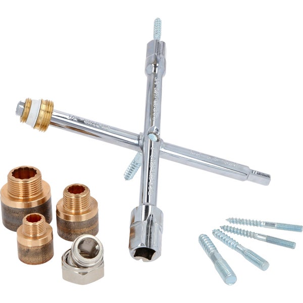 Ventilmontageschlüssel-Satz mit verschiedenen Adaptern und Schrauben