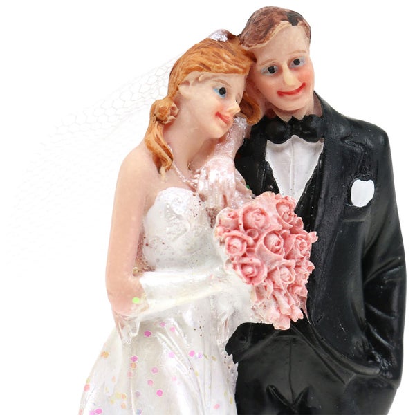 Hochzeitspaarfigur aus Kunstharz mit Brautstrauß
