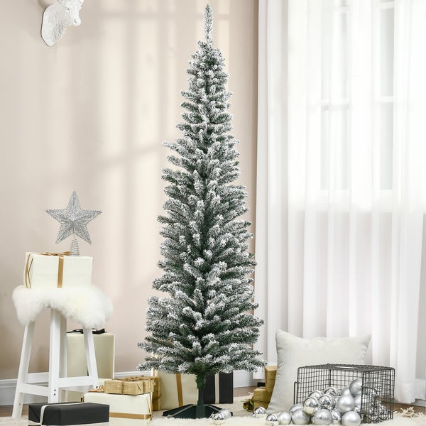 HOMCOM Künstlicher Weihnachtsbaum, 180 cm mit Kunstschnee, mit 390 Astspitzen abnehmbar Standfuß, für Weihnachtsfest, Indoor, grün