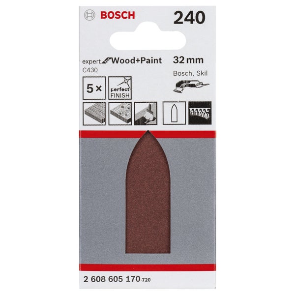 Bosch 5x Schleifblatt C430 Expert for Wood ungelocht 32 x 88 mm K240 - 2608605170