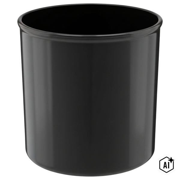 Schwarzer Zahnputzbecher aus Kunststoff für das Badezimmer.