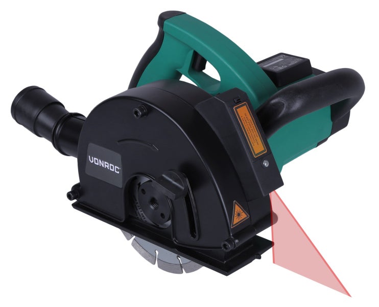 VONROC Mauernutfräse Schlitzfräse Laser mit Absaughaube - Mauerfräse 1700W - Schlitzmaschine für 150mm Kabelnut - Nutfräser, Fugenfräse inklusive 6 Diamantscheiben