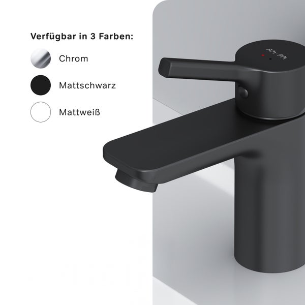AM PM Waschtischarmatur in modernem Design mit Einhebelmischer, erhaeltlich in den Varianten Chrom, Mattschwarz und Mattweiss.