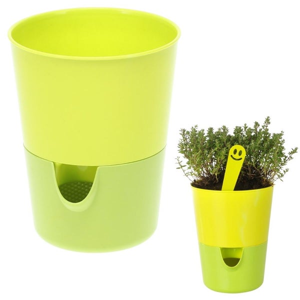 Kräutertopf mit Bewässerungssystem Kräutergarten Küche Balkon Fensterbank Selbstbewässernd Glänzend Kräuterbeet Kräuter Blumen Topf gelb + grün