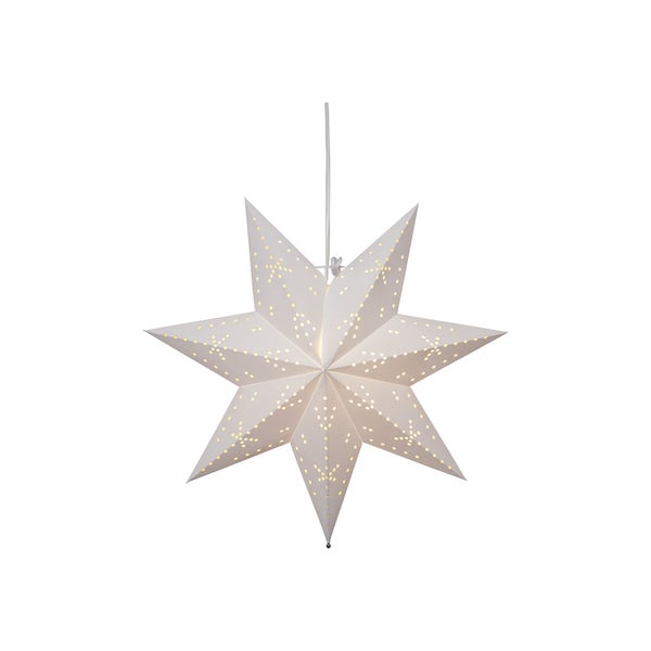 Papiersternleuchte mit acht Zacken und ausgestanzten Mustern.