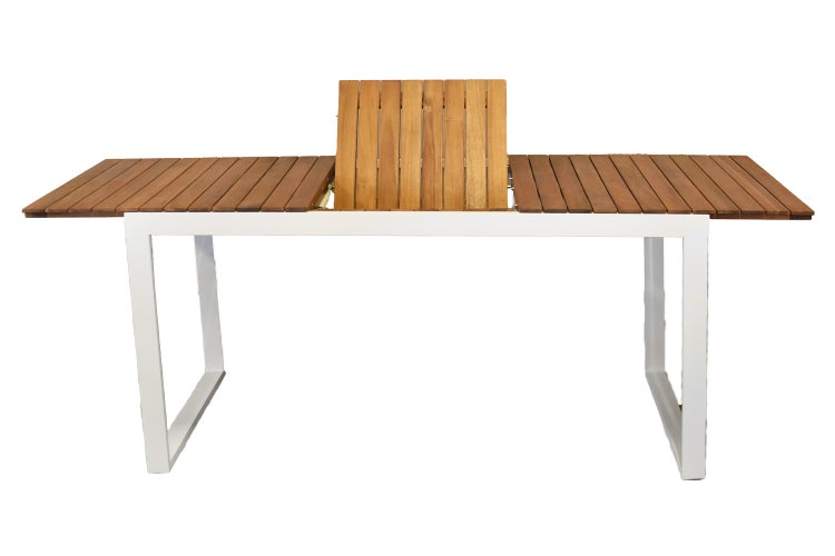 Naxos Gartenmöbelset 7tlg., 6 Stapelsessel, Ausziehtisch 150 (200) x 90 cm, weiß