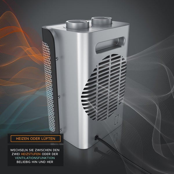 Brandson Keramikheizgerät, Heizlüfter mit Temperaturregelung, 1500W, 2 Leistungsstufen, Überhitzungsschutz, Thermosicherung, Umkippschutz, Silber