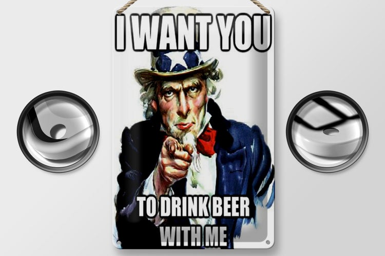 Blechschild Spruch 20x30cm i want you to drink beer with me