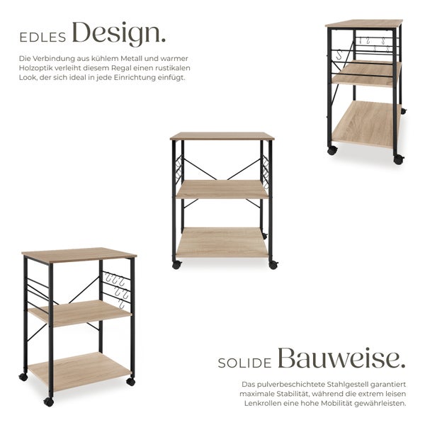Servierwagen tectake Rugby inklusive 6 Haken, 65,5 x 45,5 x 88,5 cm Industrial Style Industrial Holz hell, Eiche Sonoma