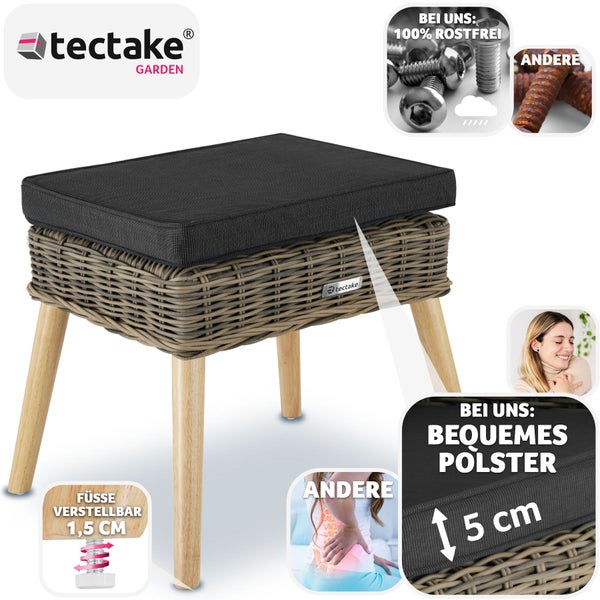 Rattan-Fußbank tectake Vibo 54,5 x 44,5 x 46,5 cm natürlich nachempfundenes Geflecht mit Aluminiumgestell natur
