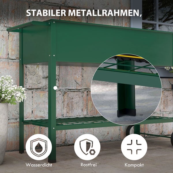 Outsunny Hochbeet, 109L x 44B x 80H cm, Metall, Kunststoff, grün